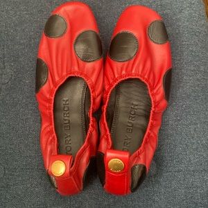 Tory Burch red/black polka dot flat. Super cute, adds a pop of fun to Amy outfit